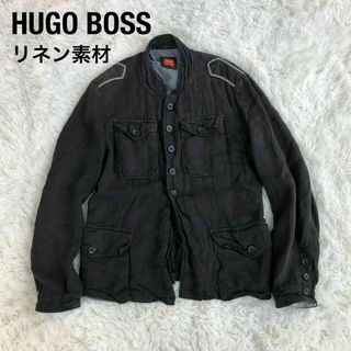 HUGO BOSSヒューゴボススタンドカラーリネンジャケットブラック墨黒46