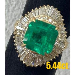 ★5.4ct★✨大粒エメラルド1.5ctバゲットダイヤモンドK18リング指輪(リング(指輪))