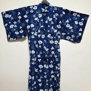 浴衣 レディース 青 ちりめん 朝顔 縮緬 しぼ レトロ