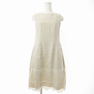 フォクシー(FOXEY)のフォクシー 美品 40227 リネン 麻 ドレス ワンピース 38 ベージュ(ひざ丈ワンピース)
