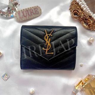 サンローラン(SAINT LAURENT)の【美品・即完売モデル】YSL サンローラン 三つ折り財布 キャビアスキン(財布)