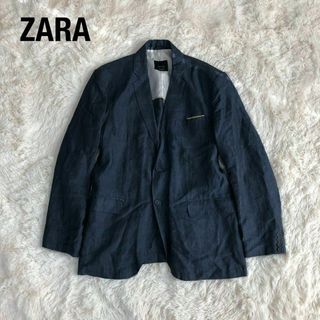 ザラ(ZARA)のZARAザラ　インディゴリネンジャケット　サイズ54テーラードジャケット(テーラードジャケット)