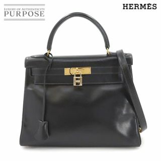 エルメス(HERMES)のエルメス HERMES ケリー 28 ボックスカーフ ブラック 2way ハンド ショルダー バッグ 〇W刻印 1993年製 ヴィンテージ 内縫い 90290956(ハンドバッグ)
