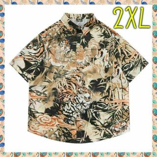 894　ヴィンテージ風　半袖シャツ　2XL　タイガー　プリント　柄シャツ(シャツ)