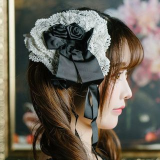 ﻿■BODYLINE■プチローズヘッドドレス 黒×オフホワイトオフ白■完売品円形