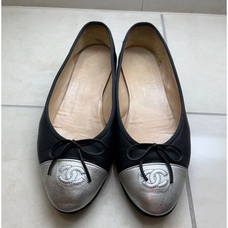 シャネル(CHANEL)のバレエシューズ　黒シルバー　38(バレエシューズ)