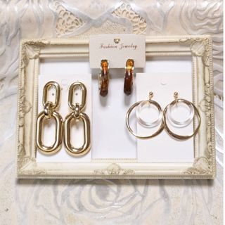 👑38　　大ぶりピアス3点セット