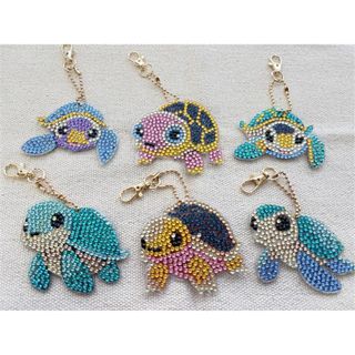【海の仲間たち】ダイヤモンドアート・ウミガメキーホルダー6種セット・ハンドメイド