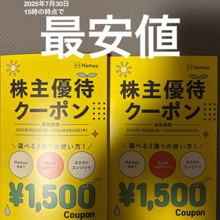 ハミィ(Hamee)のHamee 株主優待クーポン 1500円 2枚(ショッピング)