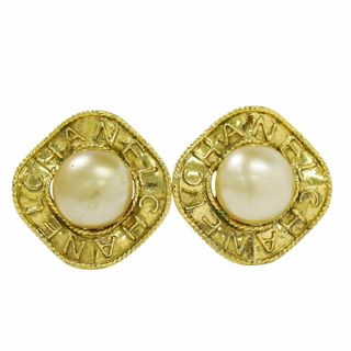 シャネル(CHANEL)の本物 シャネル CHANEL ロゴ フェイクパール イヤリング GP ゴールド メッキ ホワイト アクセサリー ジュエリー 中古・(イヤリング)