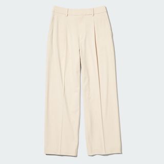 UNIQLO - タックワイドパンツ/UNIQLO　ナチュラル(オフホワイト) L