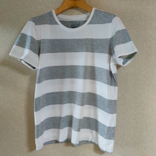 ムジルシリョウヒン(MUJI (無印良品))の無印良品 半袖　ボーダーＴシャツ　綿100 白グレー　Ｌ　シンプル　ゆったり(Tシャツ(半袖/袖なし))