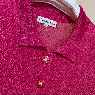 クリスチャンディオール(Christian Dior)の美品 Christian Dior リブニットポロシャツ スターモチーフボタン(ポロシャツ)