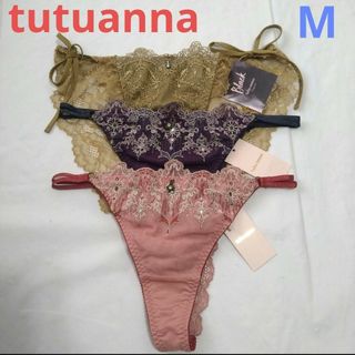 チュチュアンナ(tutuanna)のTバッグ　チュチュアンナ下着ショーツMサイズ女性レディース紐パンツりぼん紫色(ショーツ)