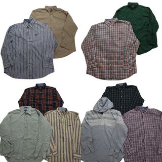 古着卸 まとめ売り チャップス CHAPS 長袖シャツ 10枚セット (メンズ XL /2XL ) マドラス フーディー ダブルフラップ 中古 古着 NB4293(シャツ)