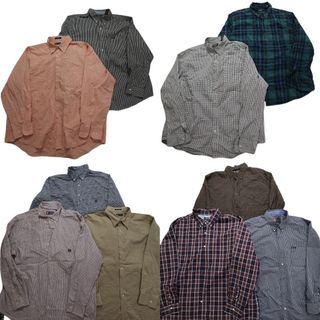 古着卸 まとめ売り チャップス CHAPS 長袖シャツ 10枚セット (メンズ 2XL /4XL ) ストライプ チェック ワンポイント 無地 中古 古着 NB4292(シャツ)
