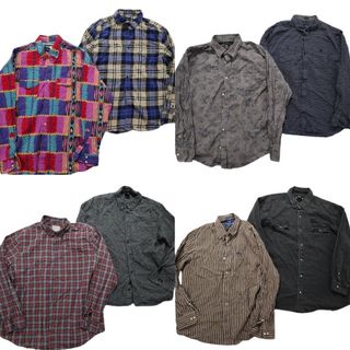 古着卸 まとめ売り ブランドMIX 長袖シャツ 8枚セット (メンズ 2XL /3XL ) ラングラー ナイキ ハーレーダビッドソン 中古 古着 NB4309(シャツ)