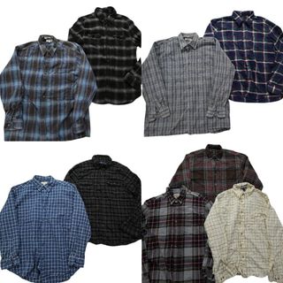 古着卸 まとめ売り ライトネル 長袖シャツ 9枚セット (メンズ L /XL ) チェック ボタンダウン オンブレ ダブルフラップ 中古 古着 NB4306(シャツ)