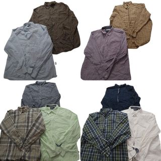 古着卸 まとめ売り ノーティカ NAUTICA 長袖シャツ 10枚セット (メンズ XL /2XL ) マドラス チェック 総柄 ボタンダウン 中古 古着 NB4325(シャツ)