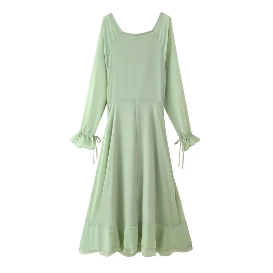 🦀7月新作🏝️17600◇green グリーン フリル ロング ワンピース
