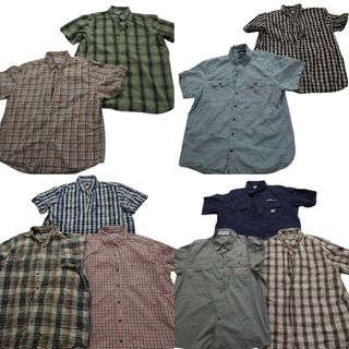 古着卸 まとめ売り ワークブランド 半袖シャツ 10枚セット (メンズ 2XL /3XL ) マドラスチェック ダブルフラップ 中古 古着 MZ6505(シャツ)