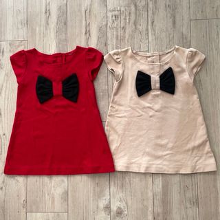ZARA リボン ワンピース 赤 ベージュ 2枚セット