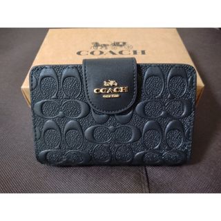 コーチ(COACH)の★★新品未使用★★COACH二つ折り財布★★ブラック×シグネチャー★★(財布)