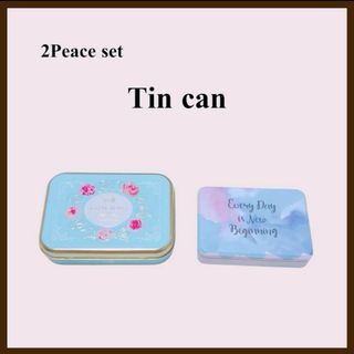 [2点SET]　青系　ブリキ缶　小物入れ　インテリア　収納小物　空き缶　缶(小物入れ)