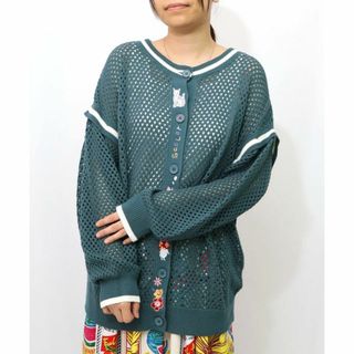 ScoLar - ScoLar 152750：ぷりけつキノコ刺繍 2WAYメッシュニットカーデ