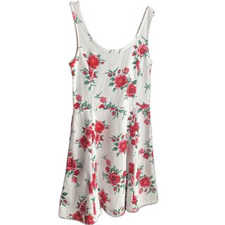 エイチアンドエム(H&M)のレディース フラワー バラ 花柄 タンクトップ 白 ホワイト ワンピース(ミニワンピース)