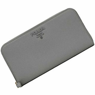 プラダ(PRADA)のプラダ ラウンドファスナー 長財布 グレー 1ML506 美品 財布 サフィアーノ レザー 中古 62Ｂ PRADA シンプル 灰色 ロゴ ファスナー ロング ウォレット 定番 人気 メンズ レディース 男女兼用 大容量 ワンポイント(財布)