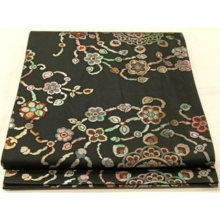 平和屋着物◎九寸開き名古屋帯　幾何学花文　黒地　金銀糸　正絹　逸品　CAAV1997qv(帯)