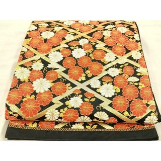 平和屋着物◎六通柄袋帯　唐織　松皮菱花文　黒地　金糸　正絹　逸品　BAAU0661mz(帯)