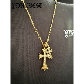  【22K金メッキ×S925純銀】 ツインクロス×ストーンJSDSZ+SZ02(ネックレス)
