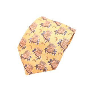 エルメス(HERMES)のHERMES エルメス シルク100% フクロウ 動物柄 ネクタイ 黄 ■■ メンズ(ネクタイ)