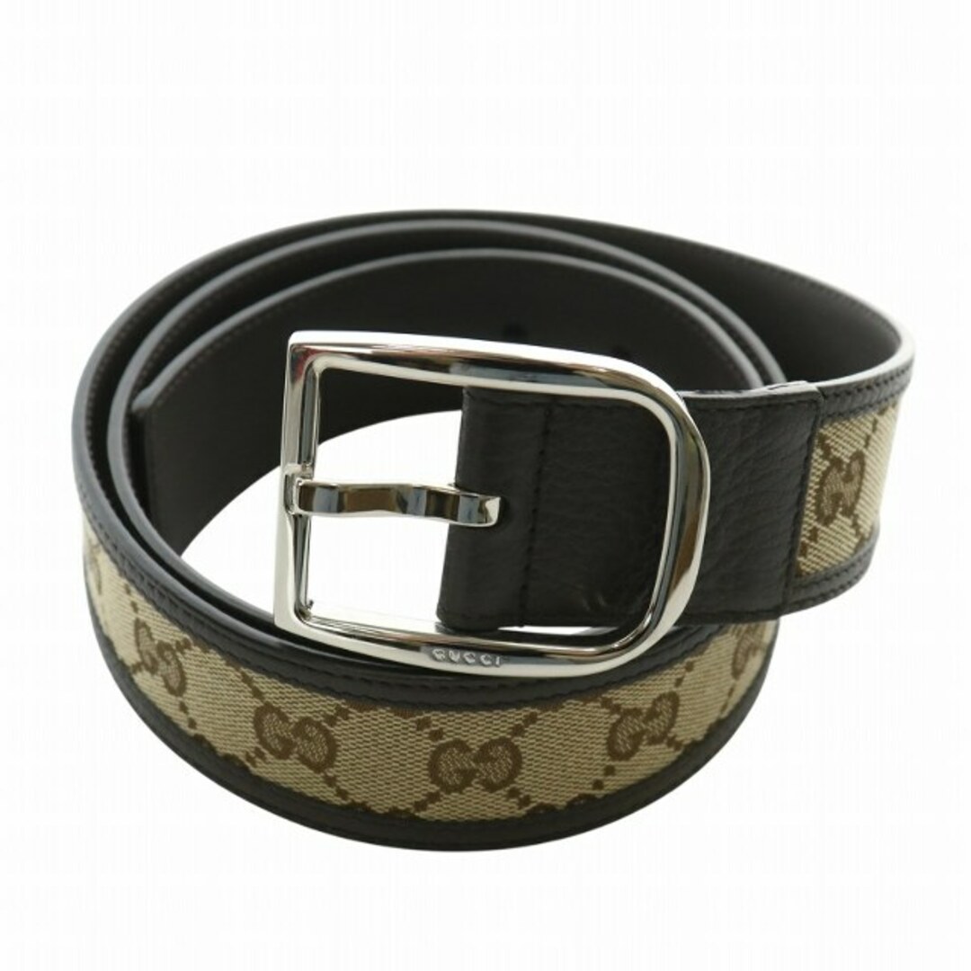 【最終値下げ】GUCCI ベージュキャンバスレザーベルト GUCCI - グッチ ベルト ハトメ GGキャンバス レザー 総柄 ロゴ