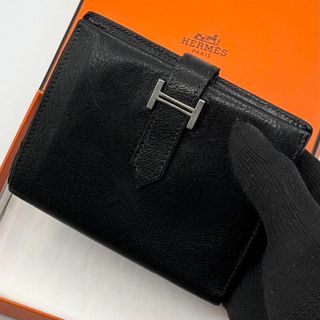 エルメス(HERMES)の正規品 保存箱付属 エルメス ベアンコンパクト 二つ折り 財布 黒 シェーブル(財布)