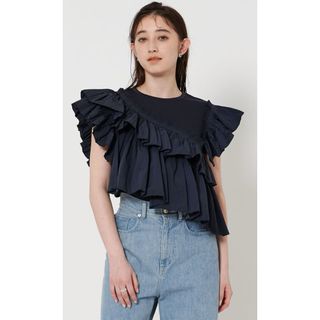 ユナイテッドアローズ(UNITED ARROWS)のUNITED ARROWS プリーツフリル コンビ カットソー(カットソー(半袖/袖なし))