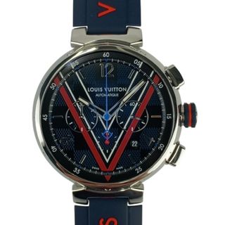ルイヴィトン(LOUIS VUITTON)の美品 LOUIS VUITTON ルイヴィトン 腕時計 タンブールダミエコバルトVクロノグラフ QA163 ブルー文字盤 SS ラバー メンズ【本物保証】(腕時計(アナログ))