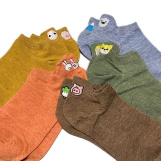 【新品未使用】レディースソックス 5足セット 刺繍 可愛スニーカーソックス(ソックス)