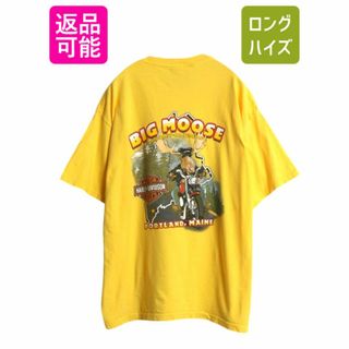 00s USA製 ハーレー ダビッドソン 両面 プリント Tシャツ メンズ XL オールド バイク キャラクター トライバル ファイヤー 黄 大きいサイズ(Tシャツ/カットソー(半袖/袖なし))