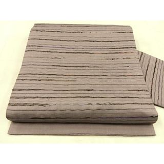平和屋着物◎九寸名古屋帯　紬地　よろけ縞　正絹　逸品　BAAU3183hj(帯)