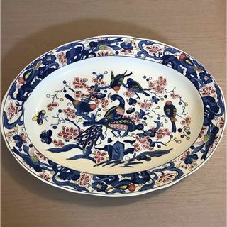 古伊万里　伊万里焼？有田焼？のお皿山水図　線描き　花唐草文