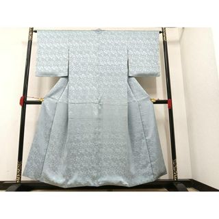 平和屋着物■上質な色無地　草花地紋　灰青色　正絹　逸品　AAAX8645ph(着物)