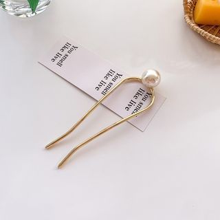 U字型　かんざし　パール　ローズゴールド　まとめ髪　簪　１粒　ヘアクリップ　金(ヘアピン)
