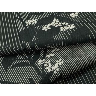 平和屋着物＊夏物　小紋　絽　枝花文　黒地　洗える着物　CAAU0034ev(着物)