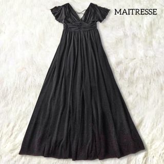 メトリーゼ 半袖 ロングワンピース M ブラック 夏 ギャザー フレア マキシ(ロングワンピース/マキシワンピース)