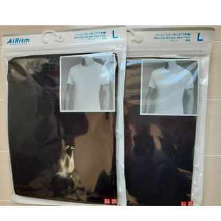 UNIQLO - ユニクロ　エアリズム　L　黒　クルーネック　T　半袖　２枚セット
