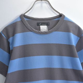 アニエスベー(agnes b.)の90～00s 日本製 agnes b. HOMME アニエスベーオム 太ボーダー クルーネック Tシャツ フレンチカジュアル アイコン ブルー グレー ヴィンテージ フレンチビンテージ ヨーロッパ古着 メンズS相当(Tシャツ/カットソー(半袖/袖なし))