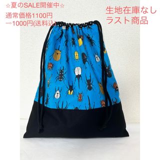 【SALE】体操服袋　カブトムシ柄　昆虫柄　青　かっこいい　ハンドメイド　(外出用品)